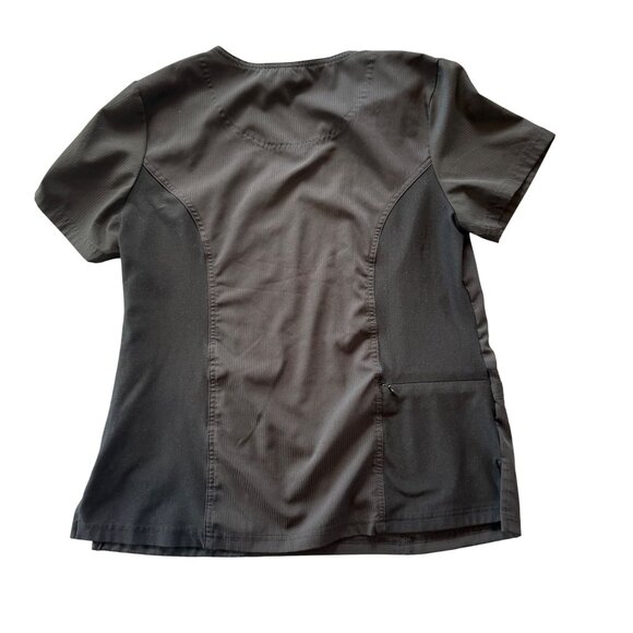 Elle Women’s Scrub Top M Black EL620 Stretch Panels & Pockets Lightweight Modern - Picture 6 of 7